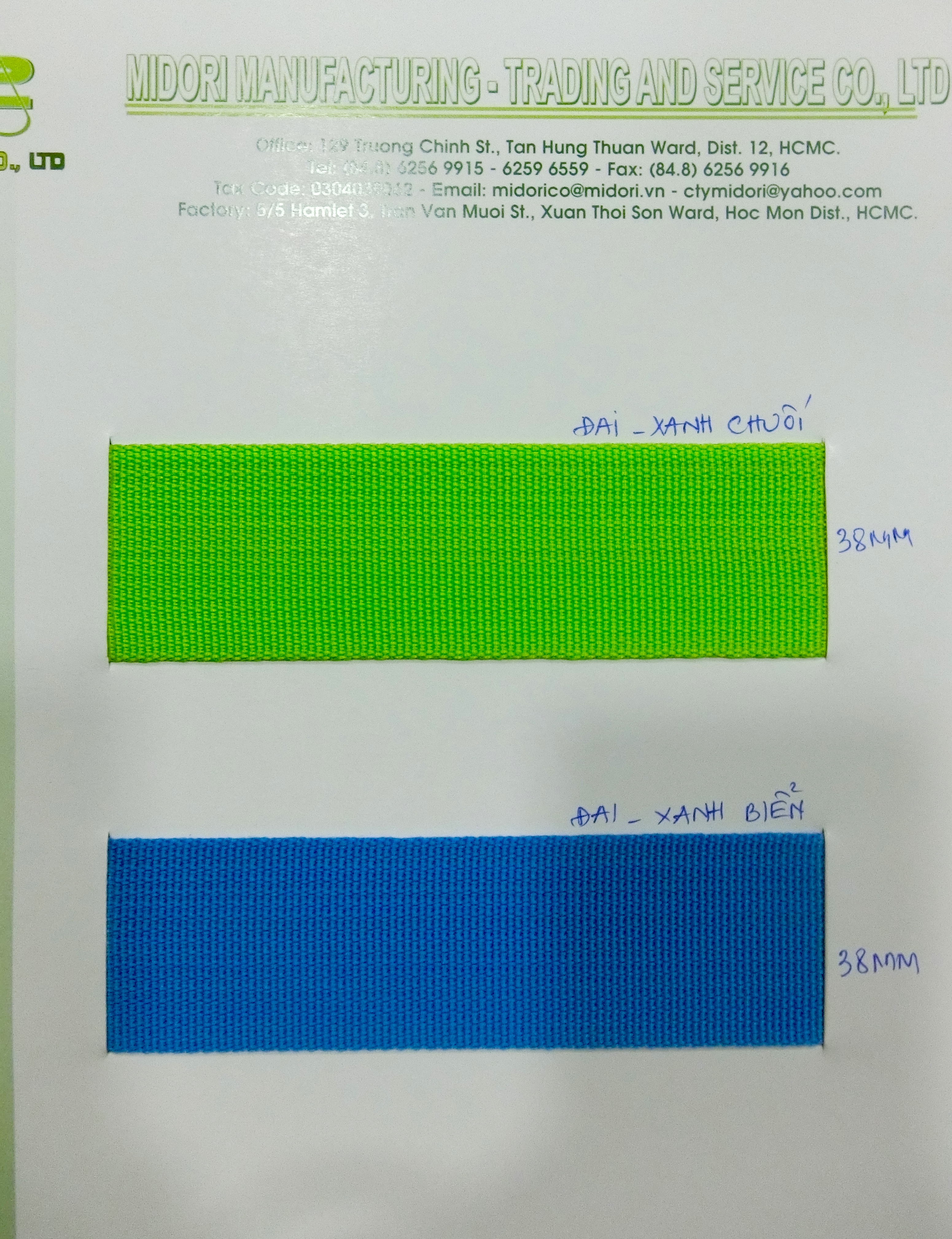 Dây đai sớ nhuyễn màu xanh lá, xanh chuối, xanh biển 38mm