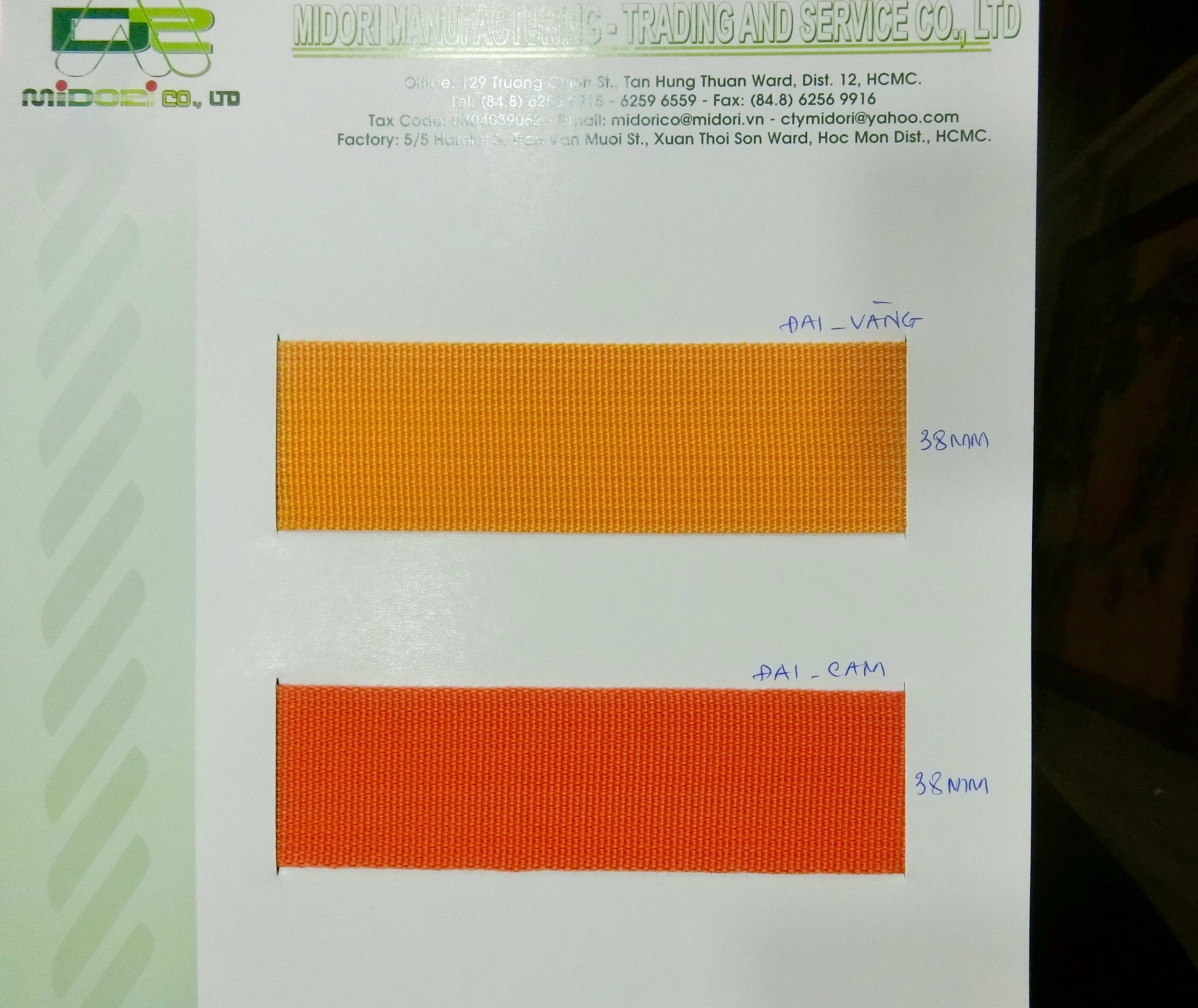 Dây đai sớ nhuyễn màu xanh vàng, màu cam 38mm