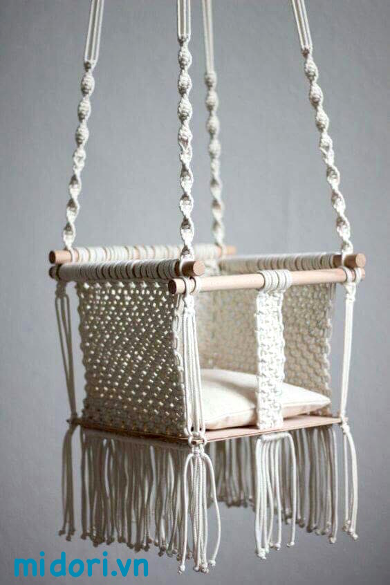 Dây dù đan ghế treo màu trắng