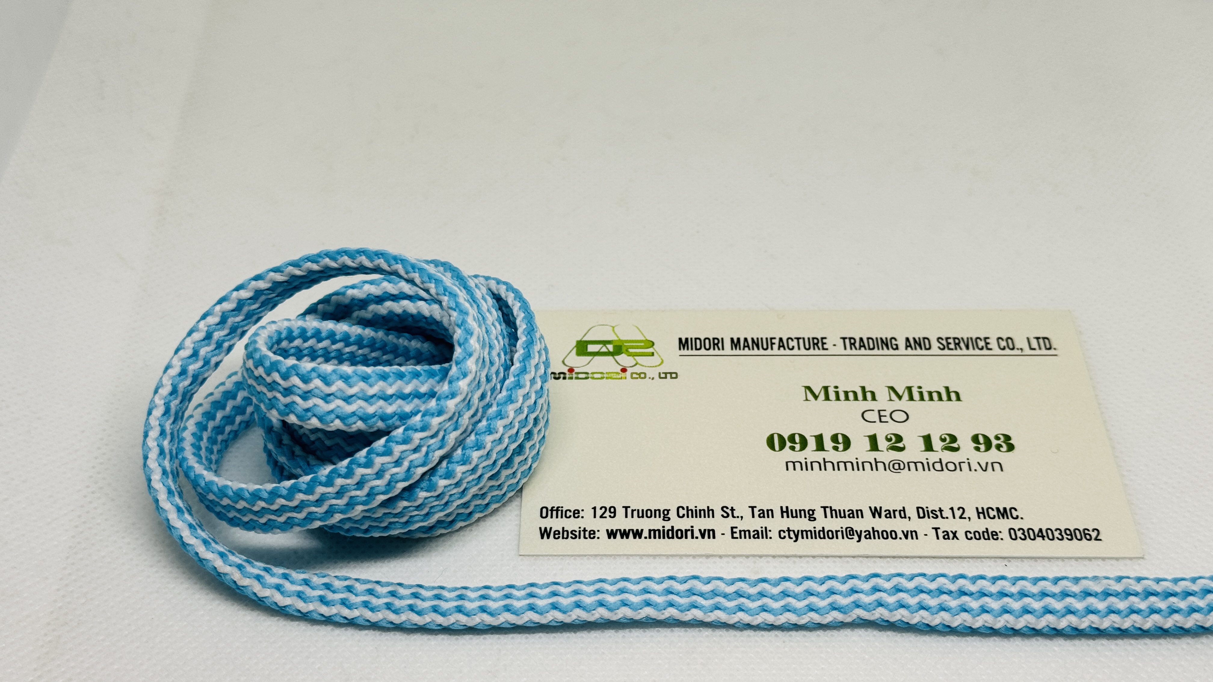 Dây dù dệt máy lắc, dây dù không lõi, dây dù tròn Polyester màu xanh trắng