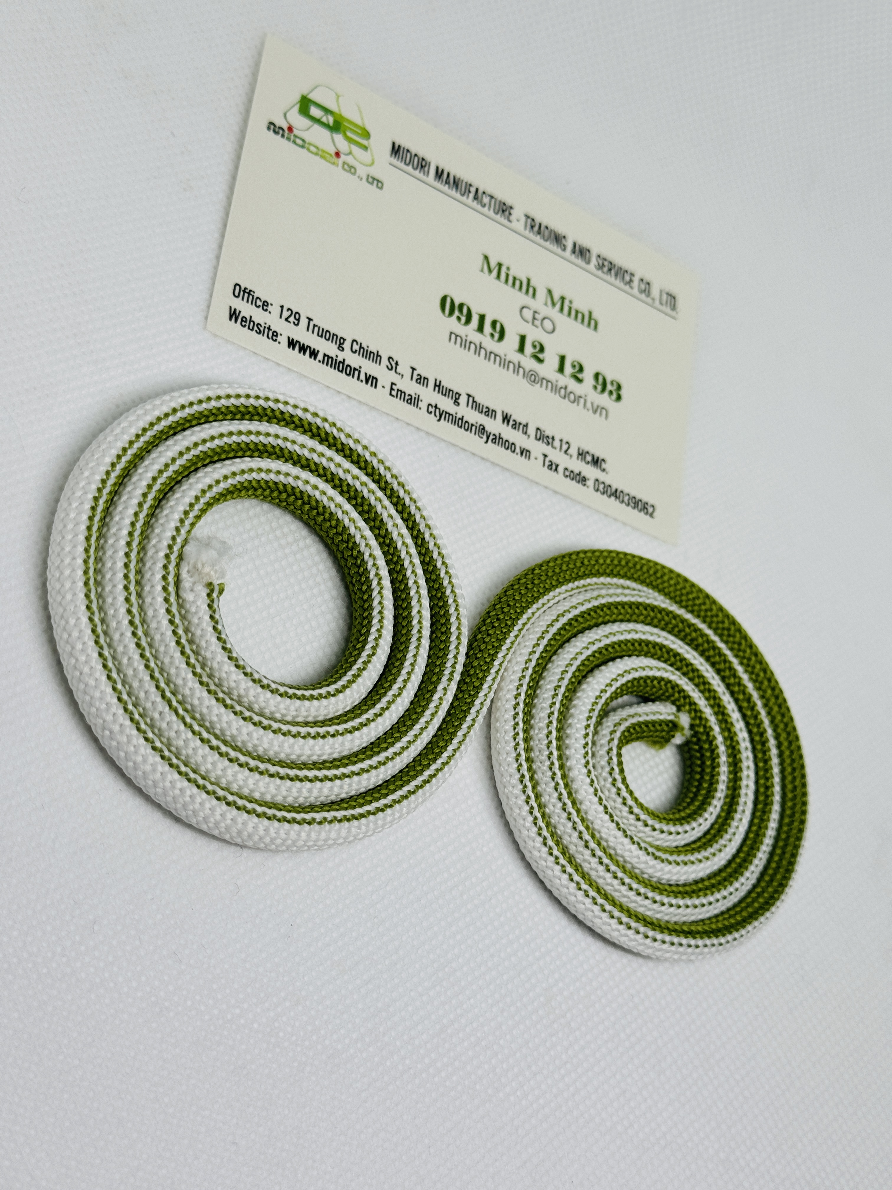 Dây dù dệt poly, dây dệt máy lắc polyester 5mm màu xanh trắng